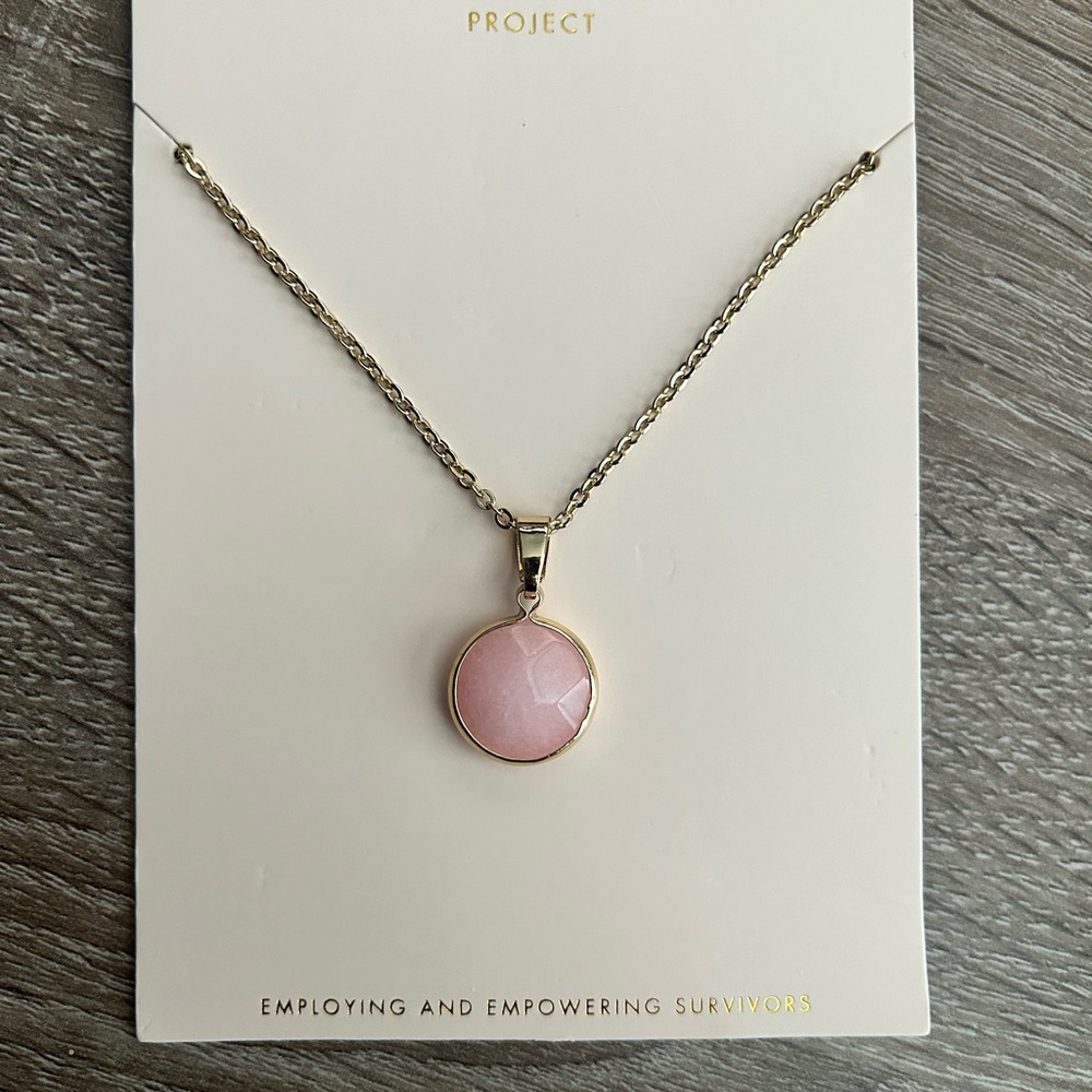 NWT Pink Stone Pendant Necklace - Gold Chain (Sanctuary Project)
